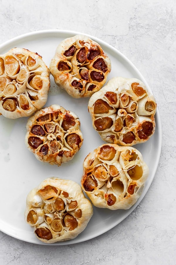 Oven Roasted Garlic on a plate. 