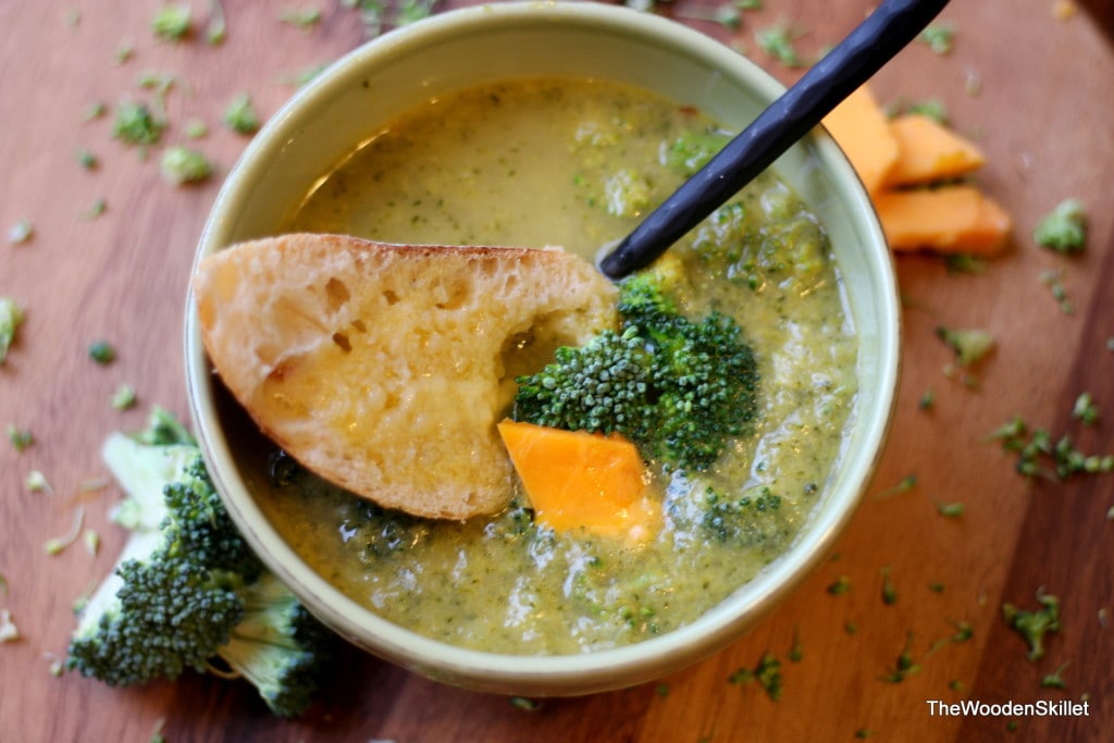 Broccoli Cheese Soup with Sauce Veloute Base - the perfect hearty soup recipe for fall and winter! thewoodenskillet.com #souprecipe