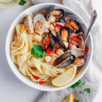 Fettuccine with Clams, Mussels and Bay Scallops - light and delicious meal that is perfect for any special occasion #dairyfree #glutenfree #valentinesday