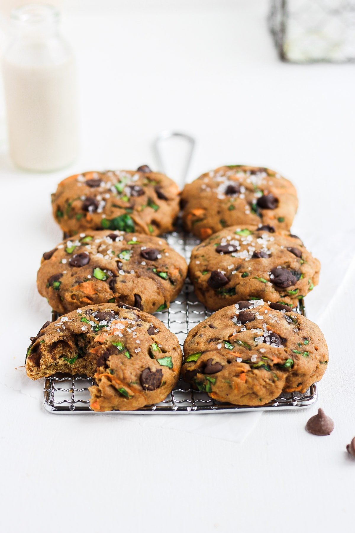 Healthy Chocolate Chip Cookies on a cooling rack. 
