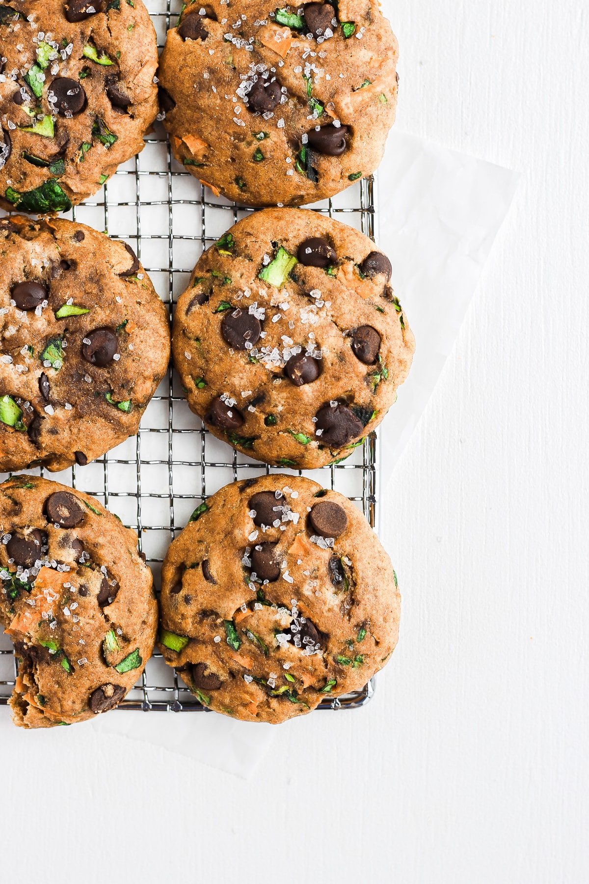 Healthy Chocolate Chip Cookies on a cooling rack. 