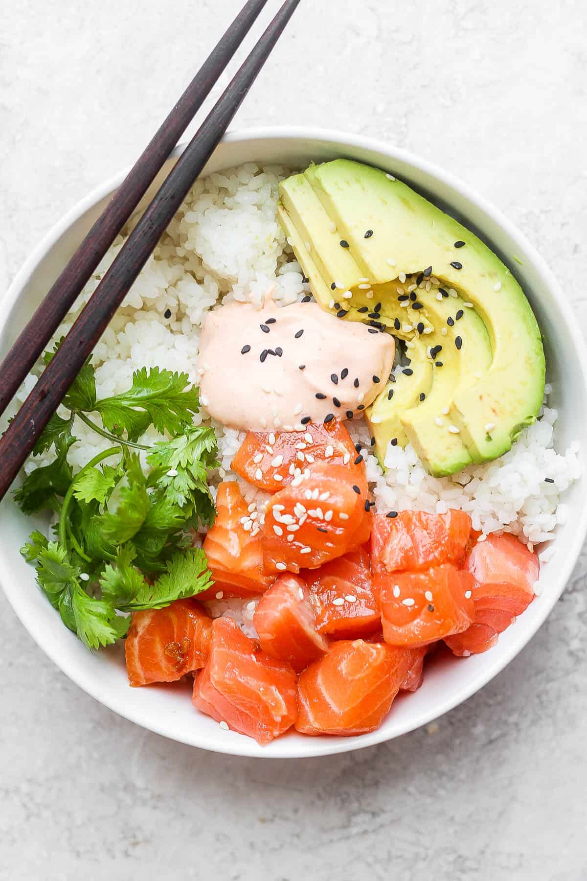 Spicy salmon sushi bowl.