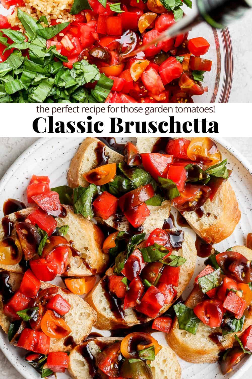 Pinterest image for an easy bruschetta recipe.