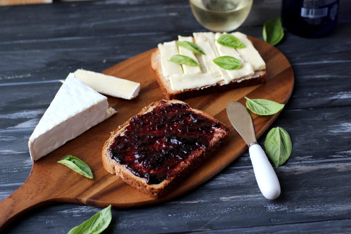Baked Brie Grilled Cheese Sandwich with Sweet Basil and Boysenberry Jam