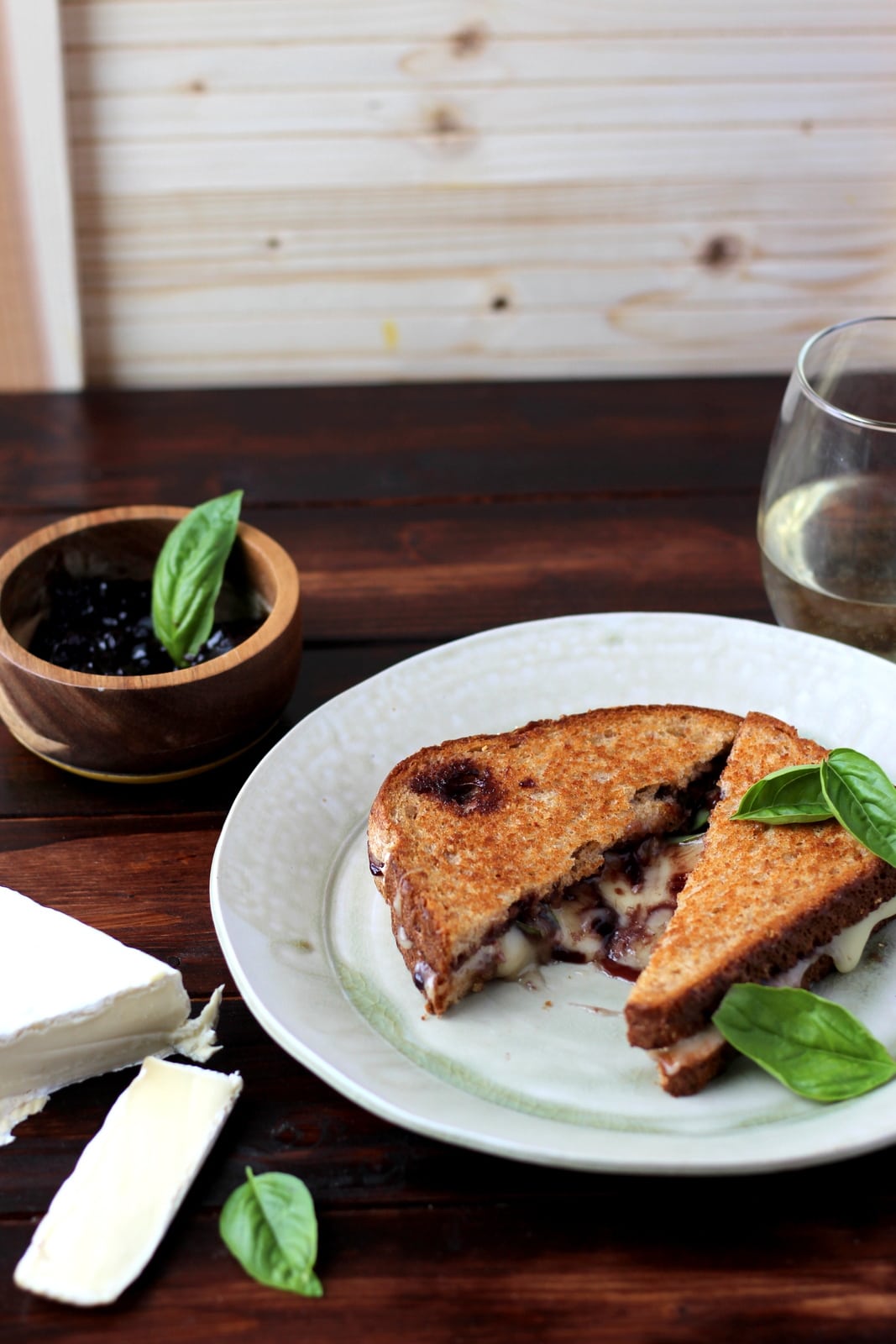 Baked Brie Grilled Cheese Sandwich with Sweet Basil and Boysenberry Jam