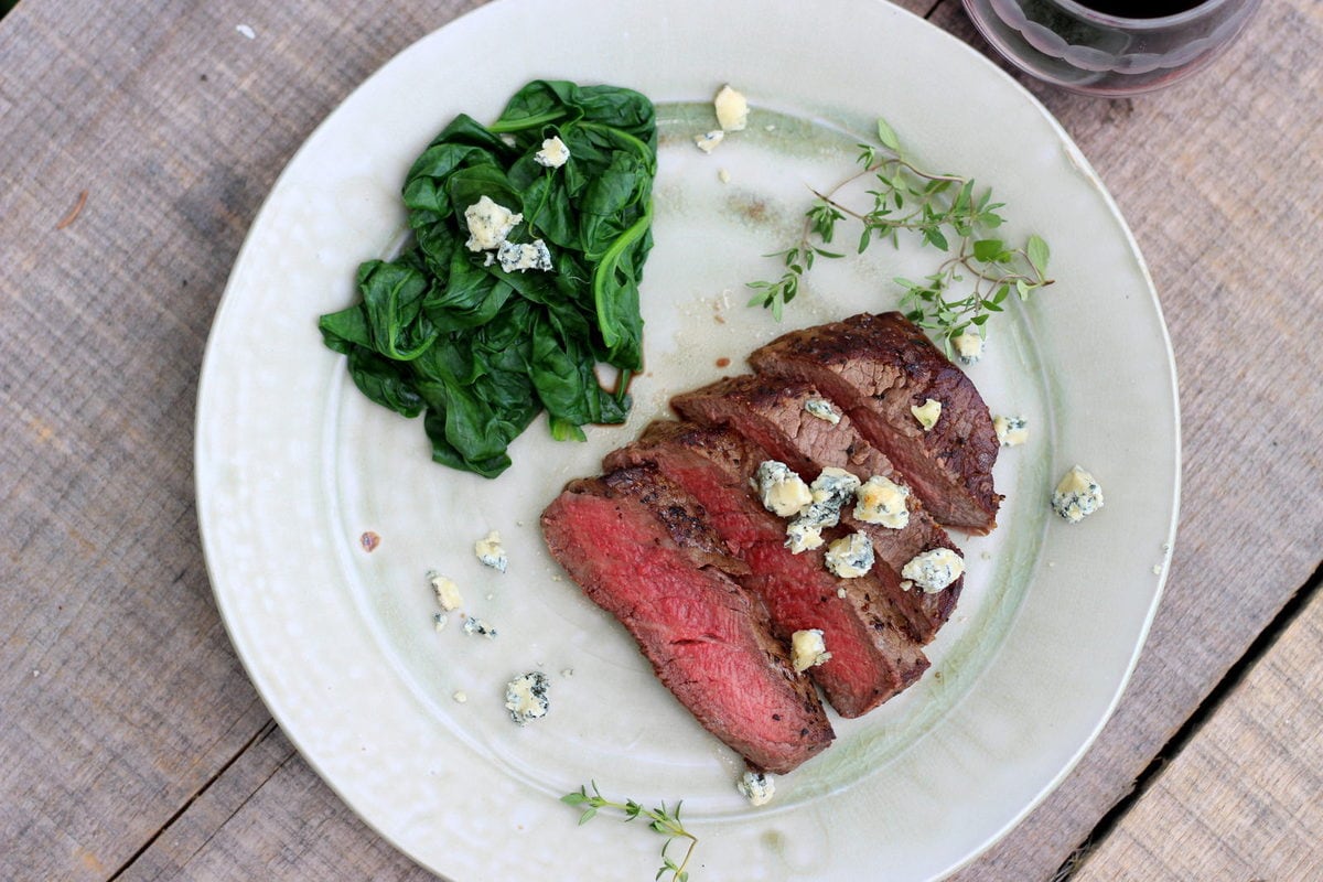 Pan-Fried Filet Mignon with Butter, Thyme and Blue Cheese