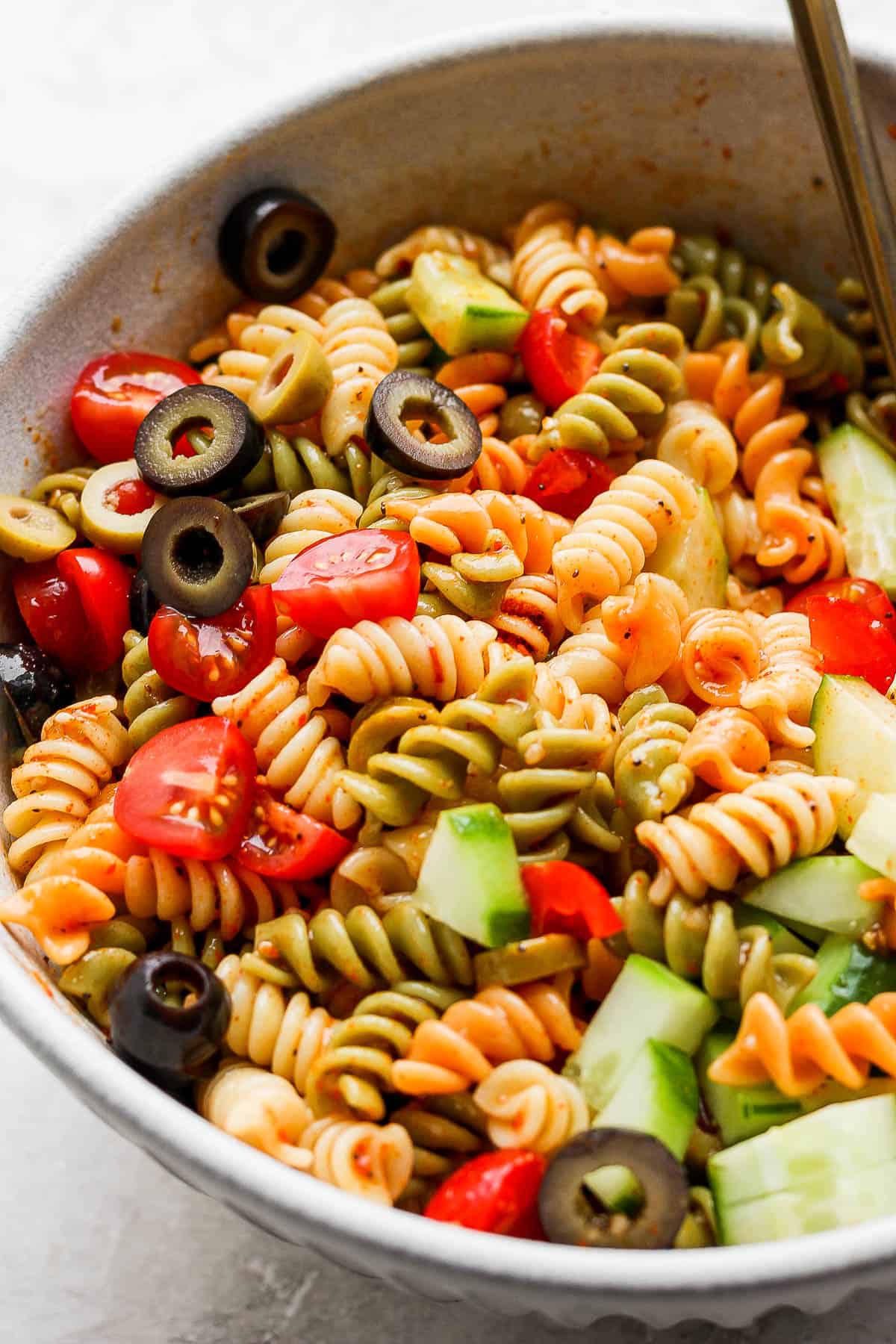 Zesty italian pasta in a bowl.