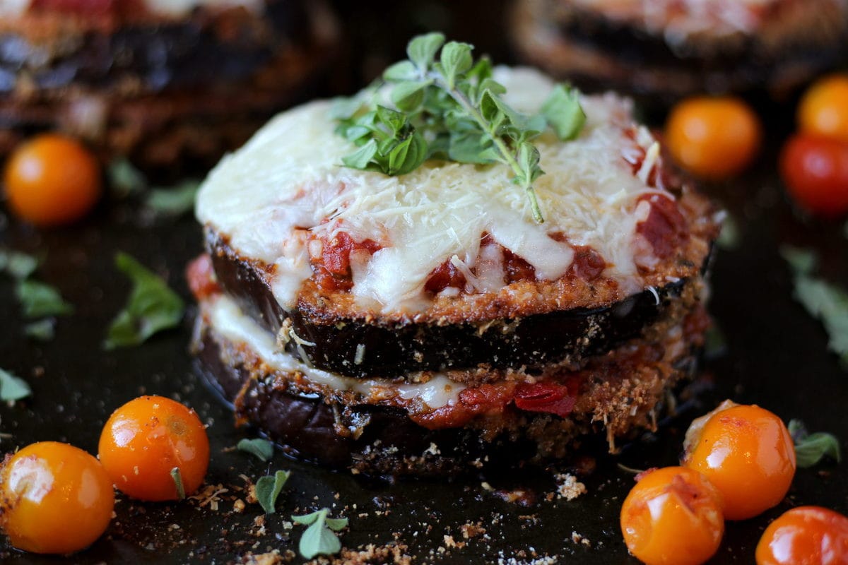 Baked Eggplant Parmesan - thewoodenskillet.com #dinner #entree #meatless