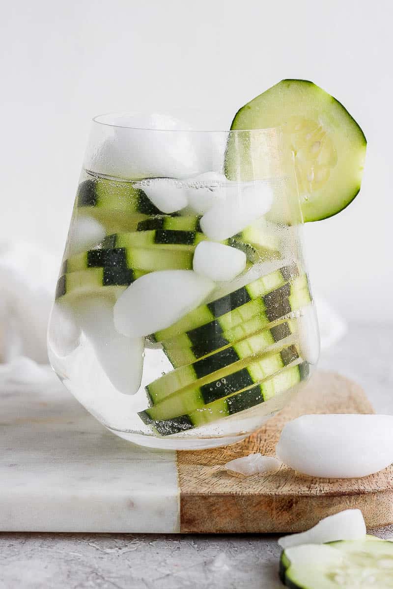 A glass of cucumber vodka and water. 