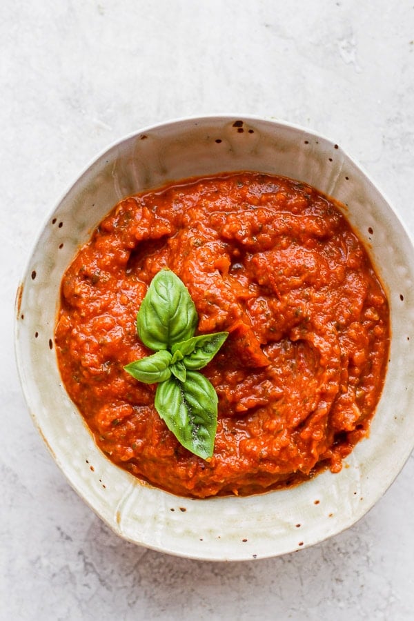 Bowl of marinara sauce. 