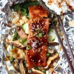 Miso Salmon in Foil with Shiitake Mushrooms and Baby Bok Choy over Rice