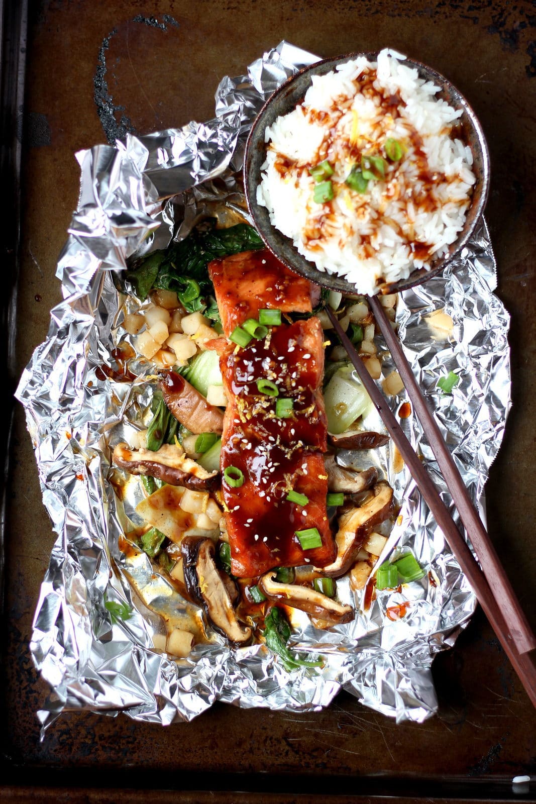 Miso Salmon in Foil with Shiitake Mushrooms - thewoodenskillet.com