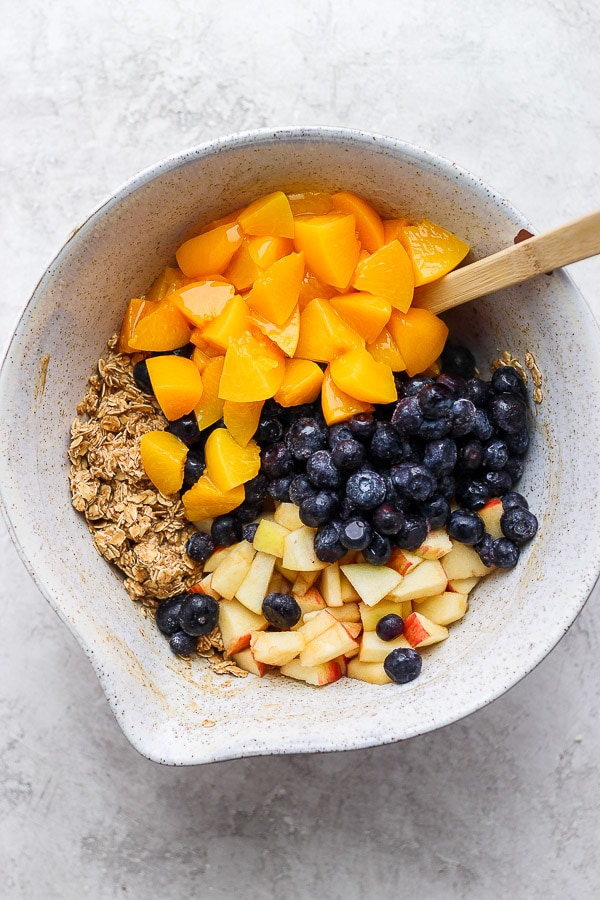 All of the fruit added to the bowl.
