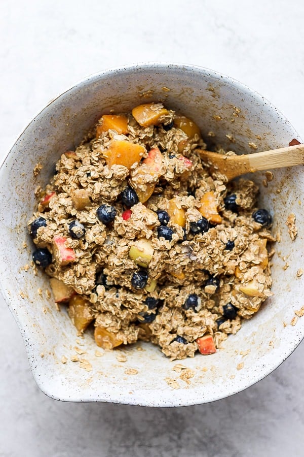 The fruit mixed into the oat mixture.