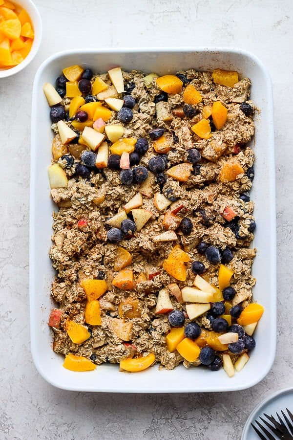 The whole baking dish before baking in the oven.