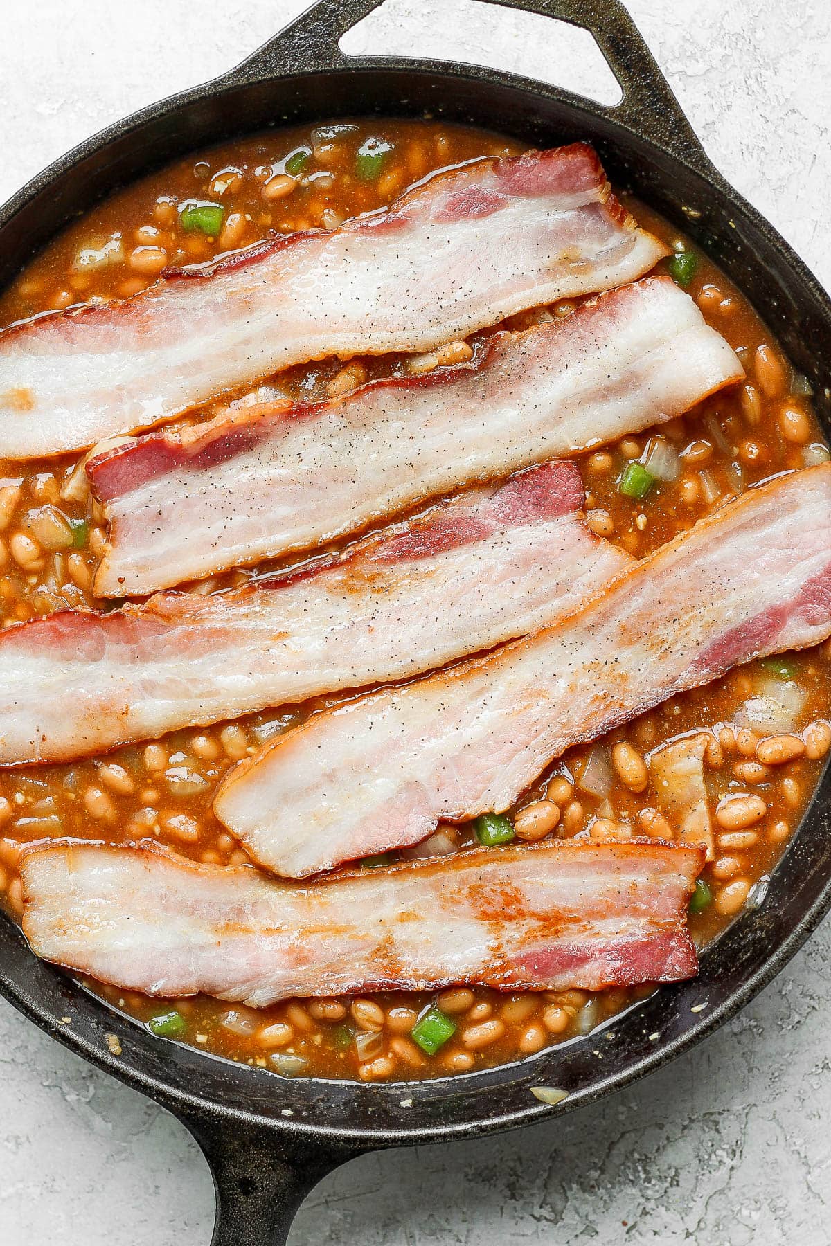 Baked beans all prepped and ready to go on the smoker. 