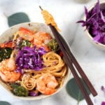 Sweet Curry Noodles + Shrimp and Roasted Vegetables - amazing Bangkok Curry recipe! thewoodenskillet.com #foodphotography #foodstyling
