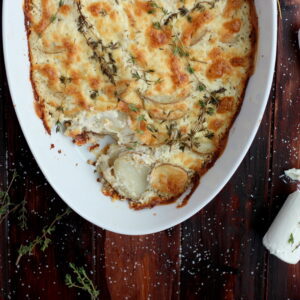 Goat Cheese Potatoes Au Gratin + Browned Butter and Fresh Thyme - thewoodenskillet.com