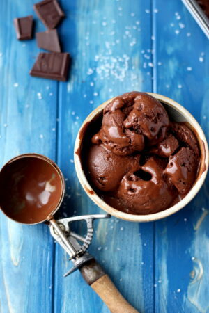 Dark Chocolate Sorbet. A fantastic dessert recipe that is savory and decadent. thewoodenskillet.com