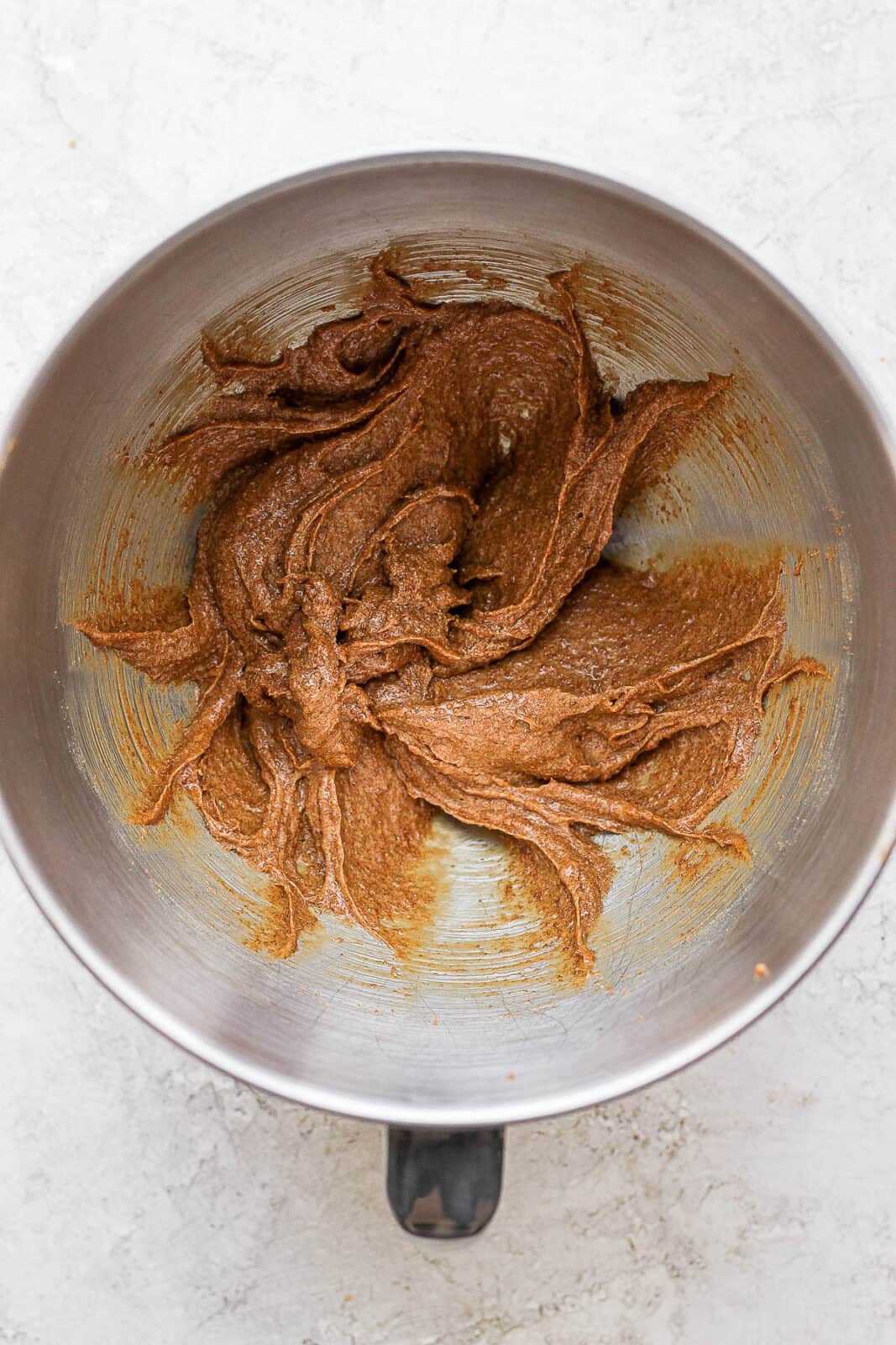 Wet ingredients in a stand mixer bowl. 