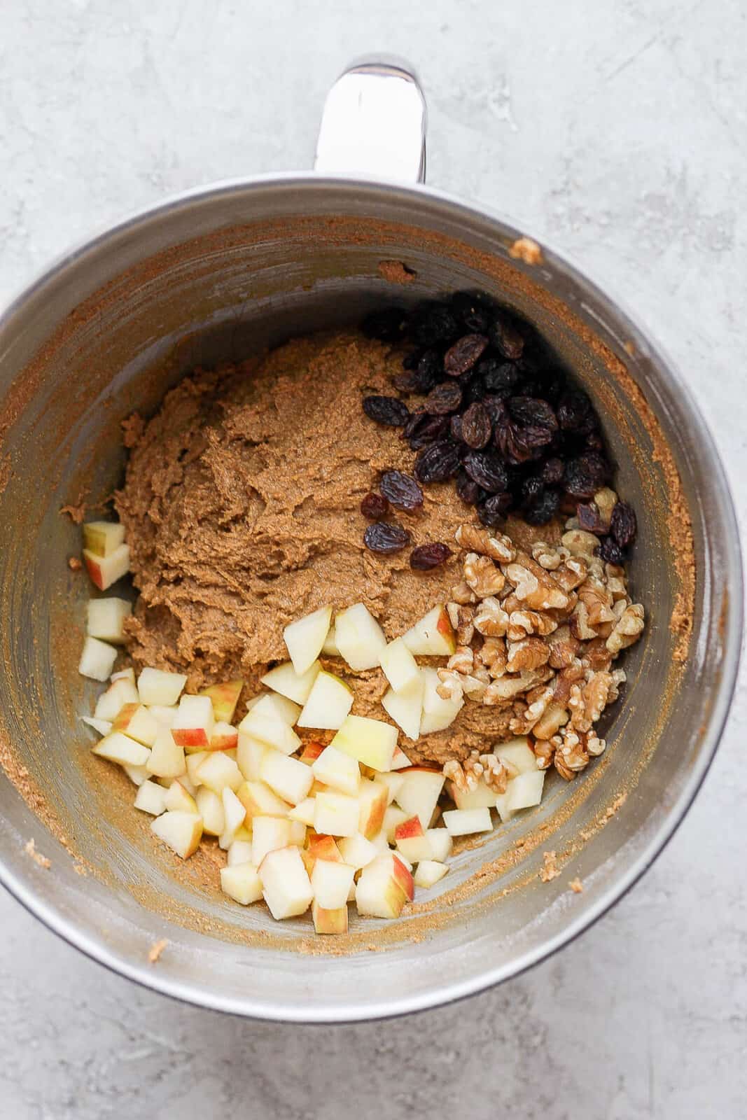 Apples, raisins and walnuts added to the dough. 