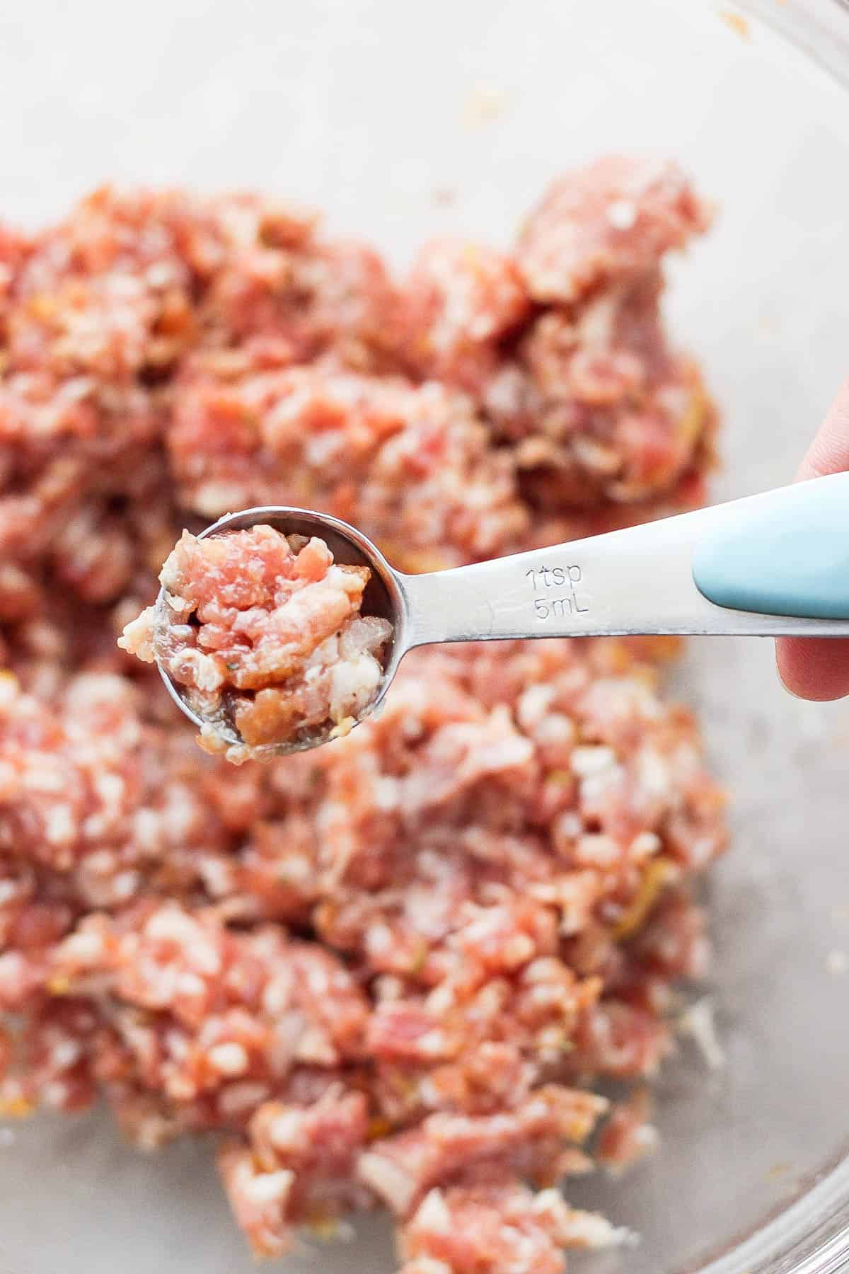 A teaspoon of pork filling.