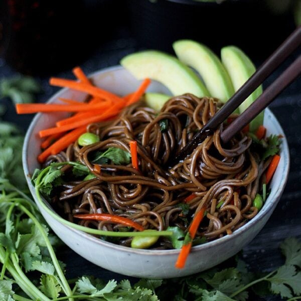 Soy Ginger Soba Noodles + Avocado and Edamame The Wooden Skillet