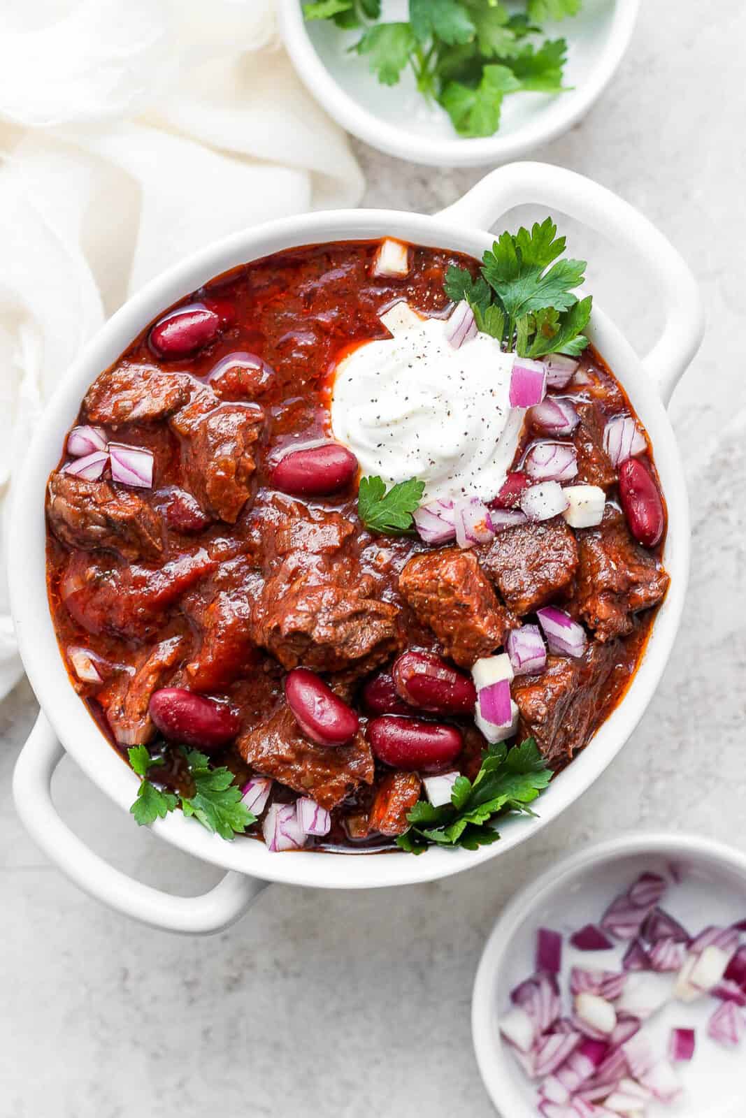 A bowl of Short Rib Chili.