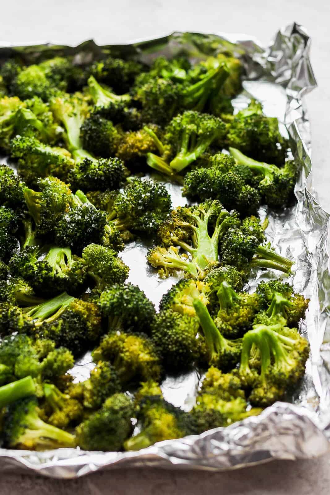 Easy smoked broccoli in an aluminum foil boat but off the smoker.