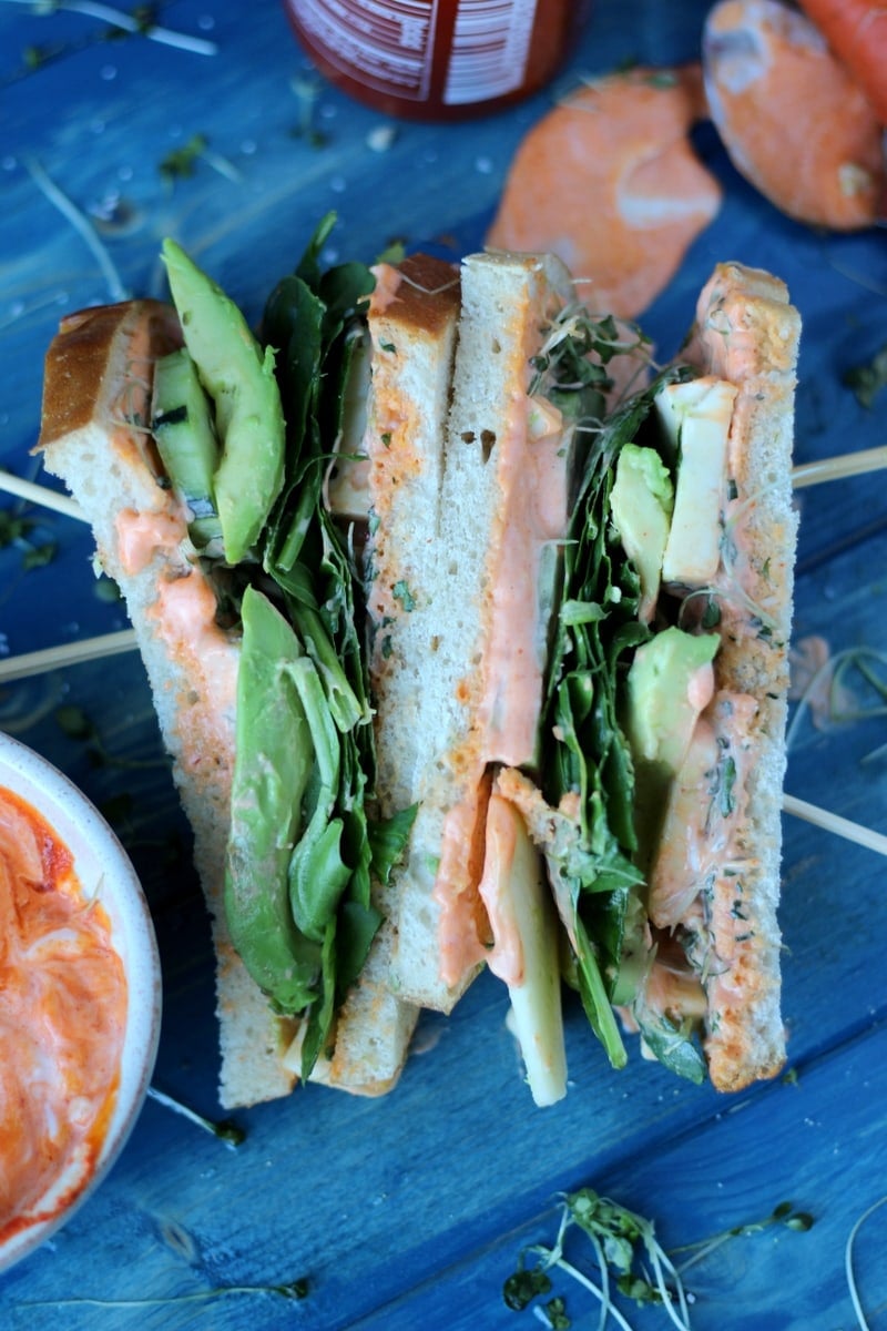 Healthy Avocado and Cheese Sandwich on Sourdough + Spicy Siracha Mayo - thewoodenskillet.com