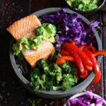 Salmon Power Bowl + Roasted Vegetables and Avocado - a healthy and delicious bowl of nutrients perfect for lunch or dinner. thewoodenskillet.com