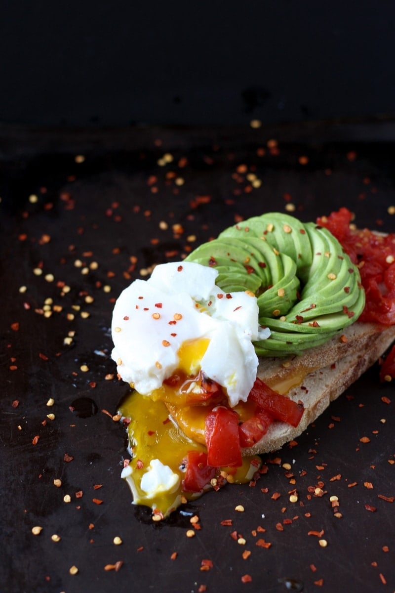 Avocado Toast + Roasted Tomatoes and Poached Egg - thewoodenskillet.com
