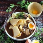 Thick-Cut Noodles + Bone Broth, Mushrooms and Soft Boiled Egg. thewoodenskillet.com