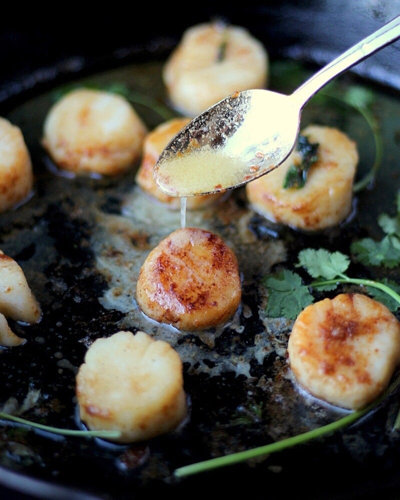 Brown-Buttered Scallops. The easiest and most delicious scallop recipe. thewoodenskillet.com