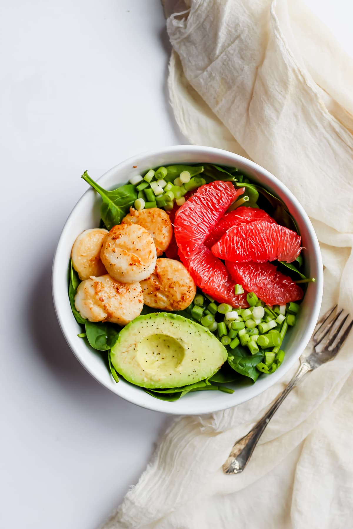 The best seared scallop salad with grapefruit and avocado.