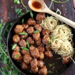 Sesame Soy Ginger Pork Meatballs + Noodles. A delicious and flavorful meatball recipe that your family will love!