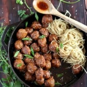 Sesame Soy Ginger Pork Meatballs + Noodles. A delicious and flavorful meatball recipe that your family will love!