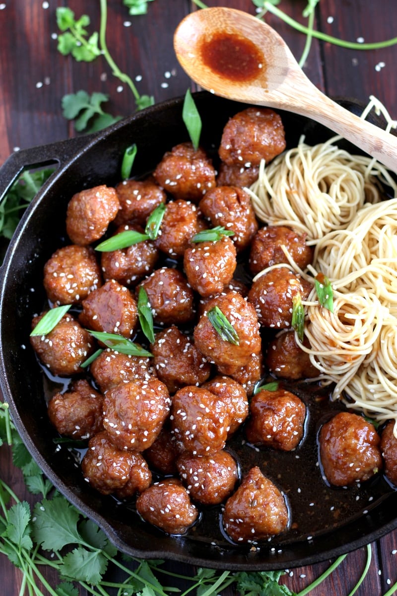 Sesame Soy Ginger Meatballs + Noodles