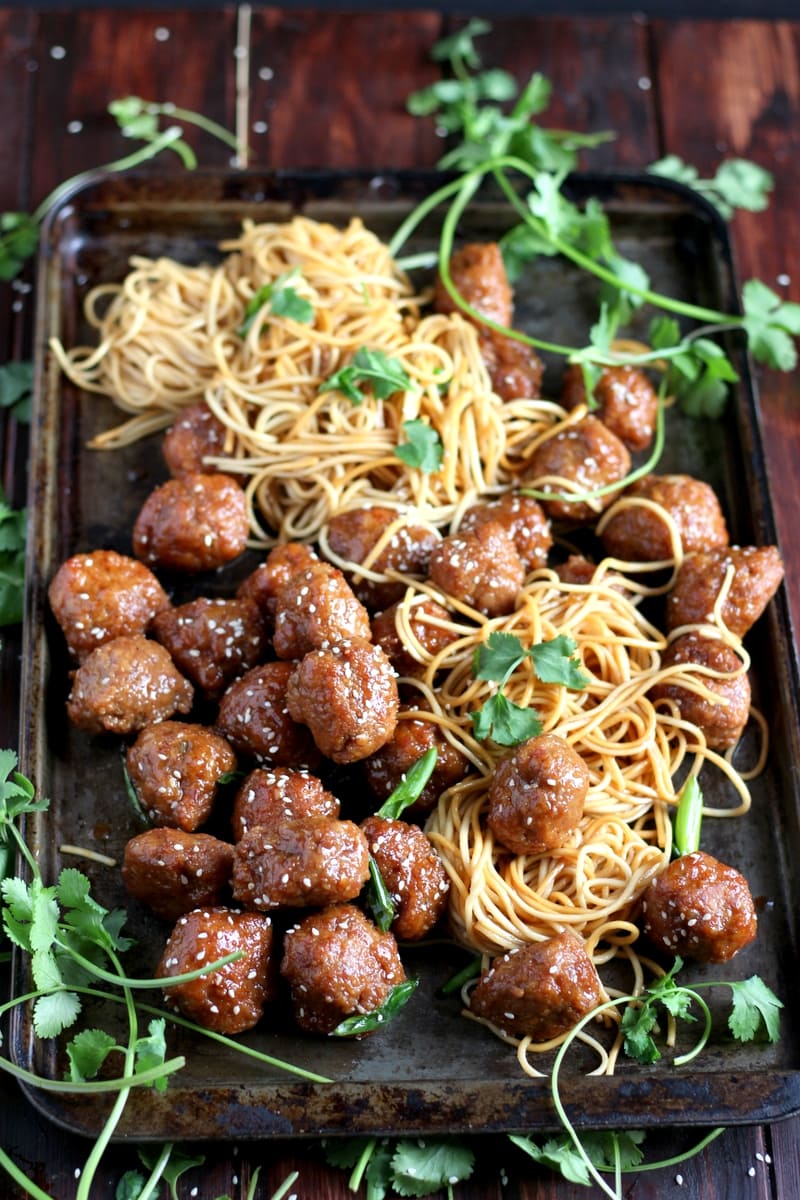 Sesame Soy Ginger Meatballs + Noodles
