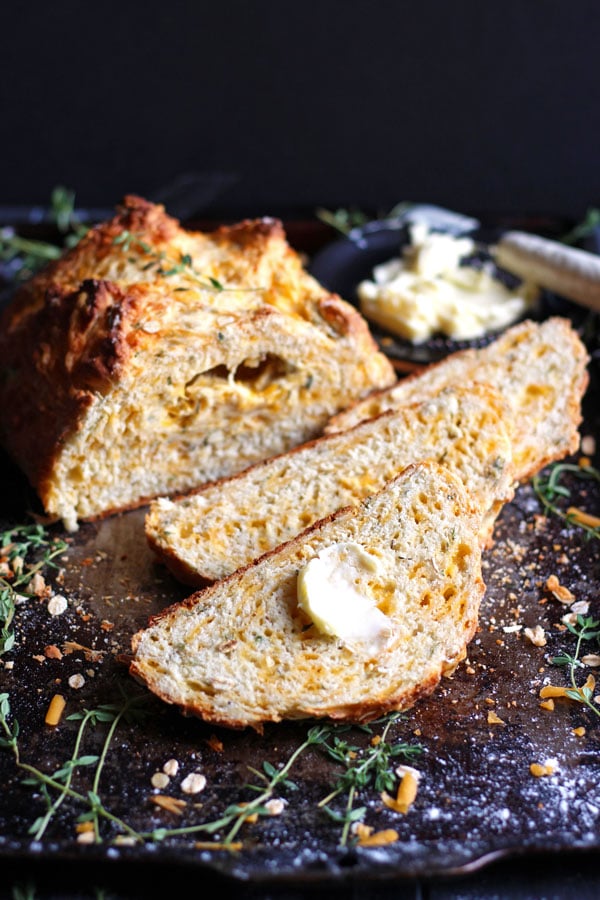 Cheesy Irish Soda Bread + Fresh Thyme and Rosemary