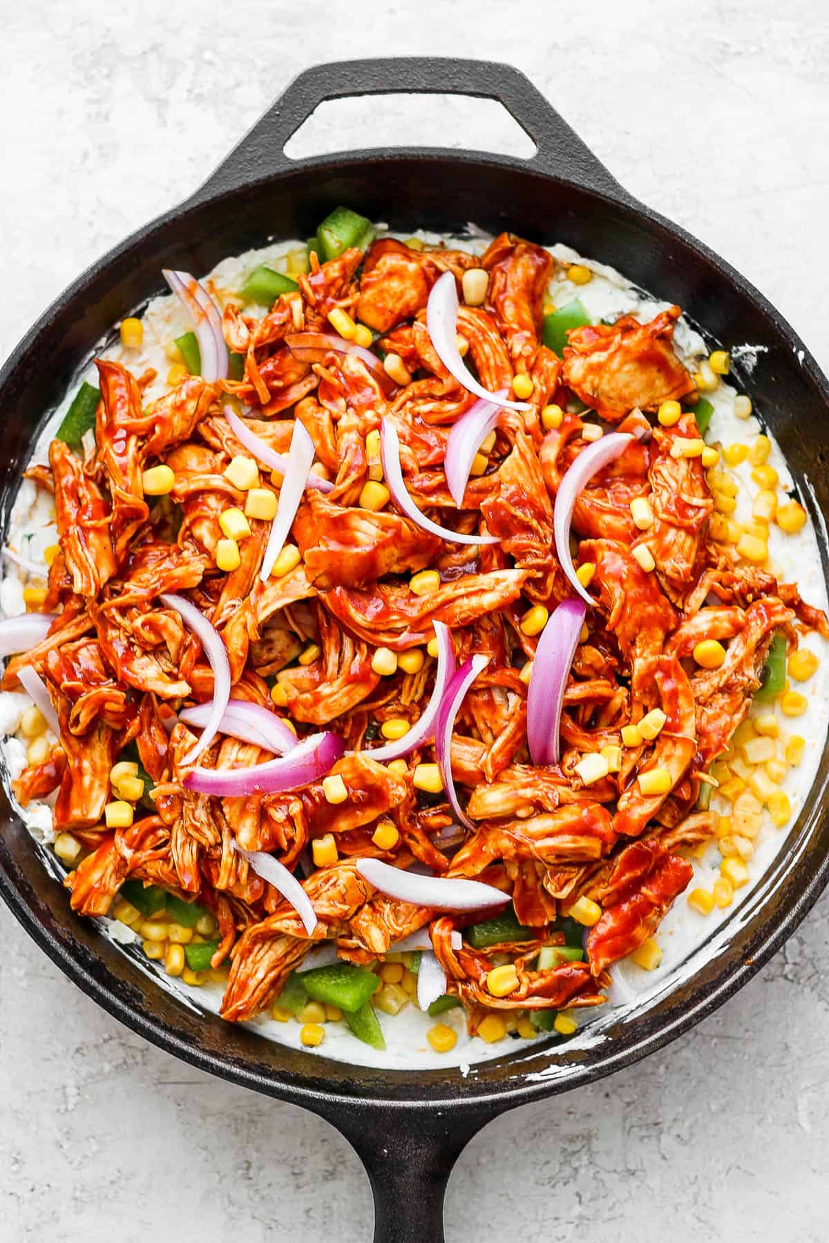 Shredded bbq chicken added on top.