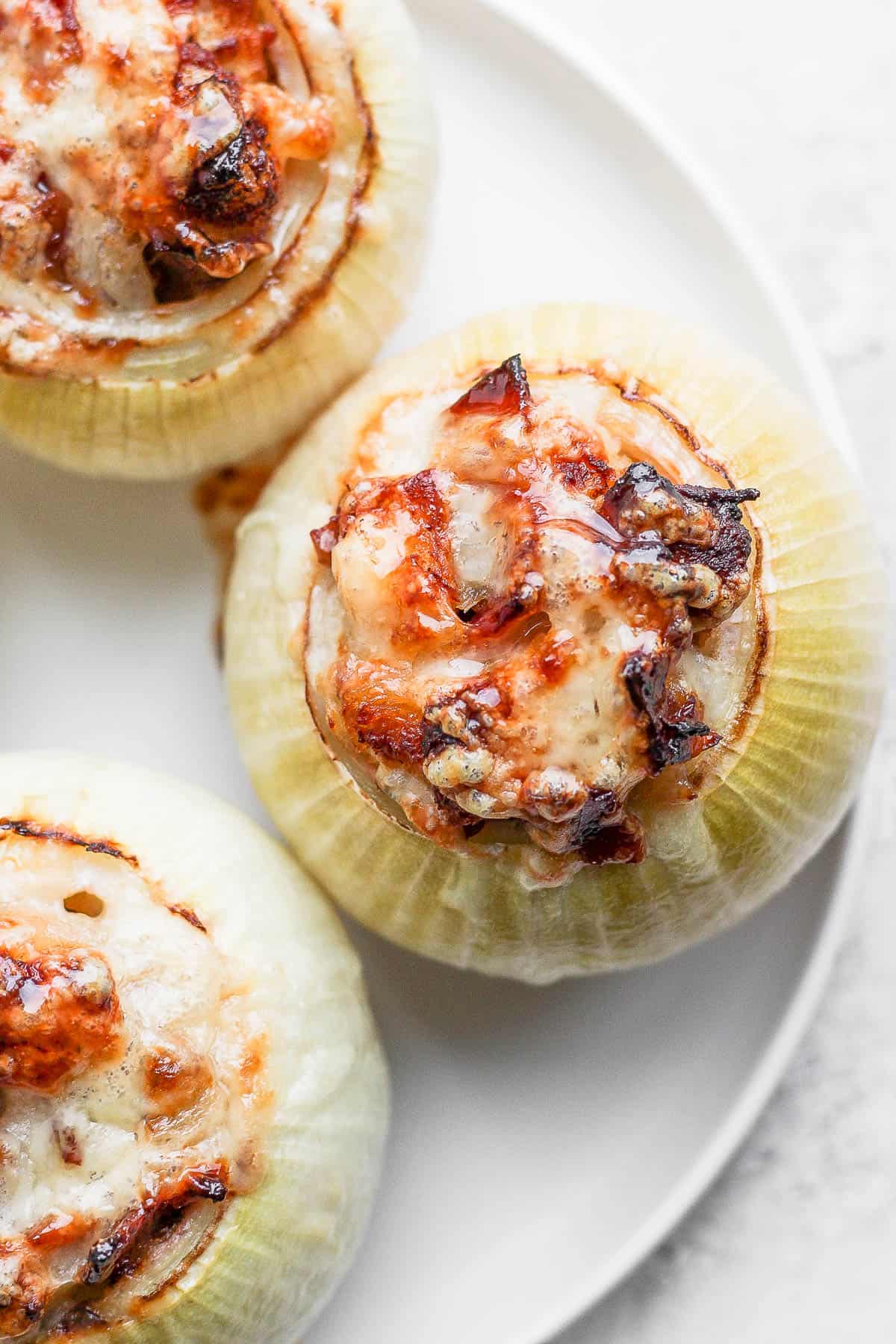 Top shot of a stuffed onions. 