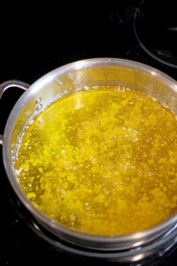 Ghee in a large skillet.