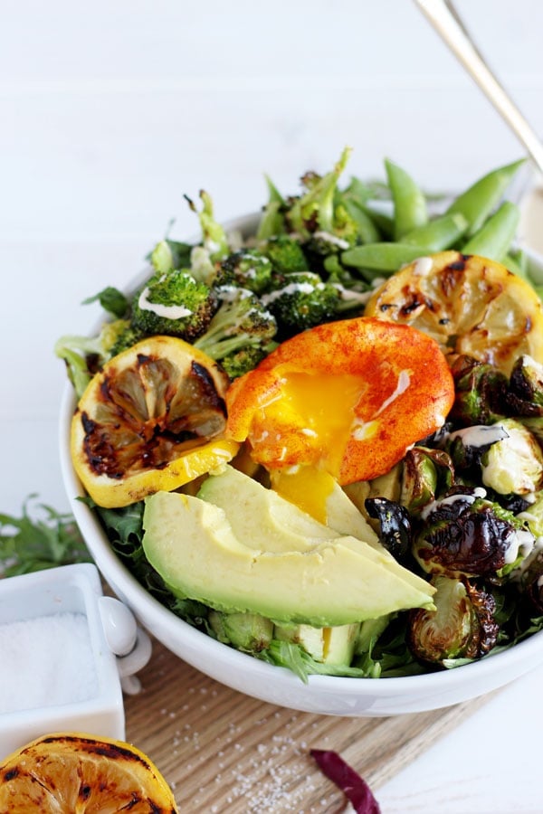 Healthy Spring Green Salad + Turmeric Poached Egg - The Wooden Skillet