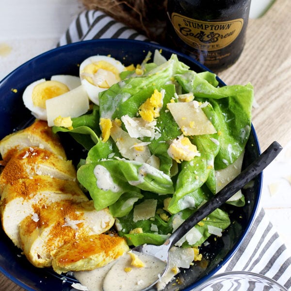 Ghee + Turmeric Chicken Caesar Salad - ready and on your table in 15 minutes. thewoodenskillet.com #foodphotography