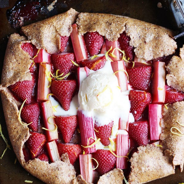 Strawberry Rhubarb Galette + Vanilla Bean Ice Cream - thewoodenskillet.com