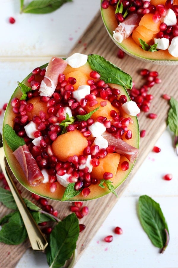 Fresh Melon Mint Caprese Salad + Pomegranate 