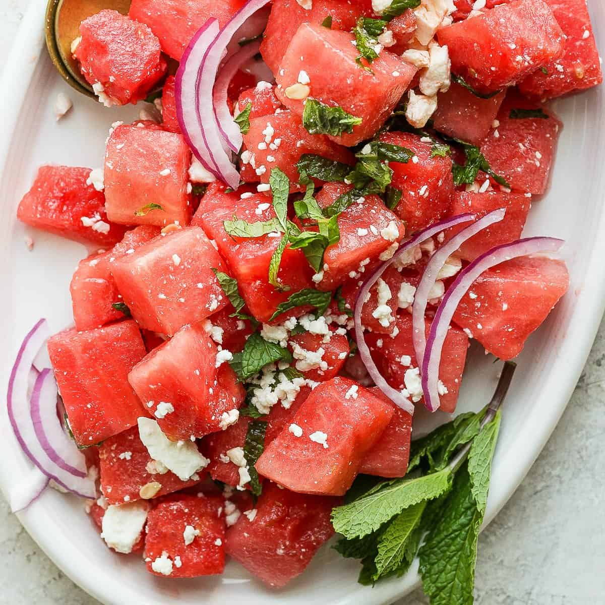 Recipe for a watermelon feta salad with mint.