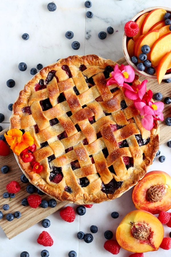 Peach, Raspberry and Blueberry Summer Pie