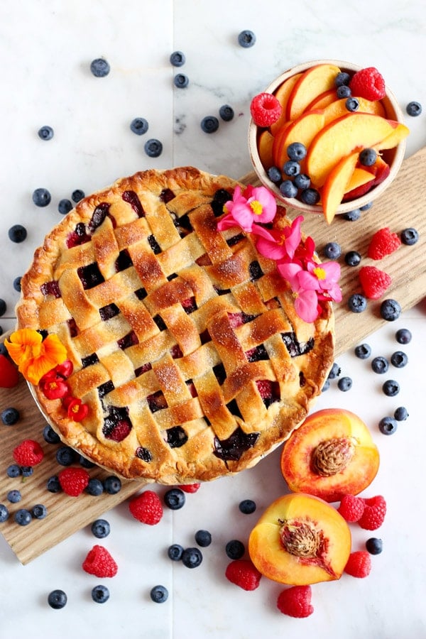 Peach, Raspberry and Blueberry Summer Pie 